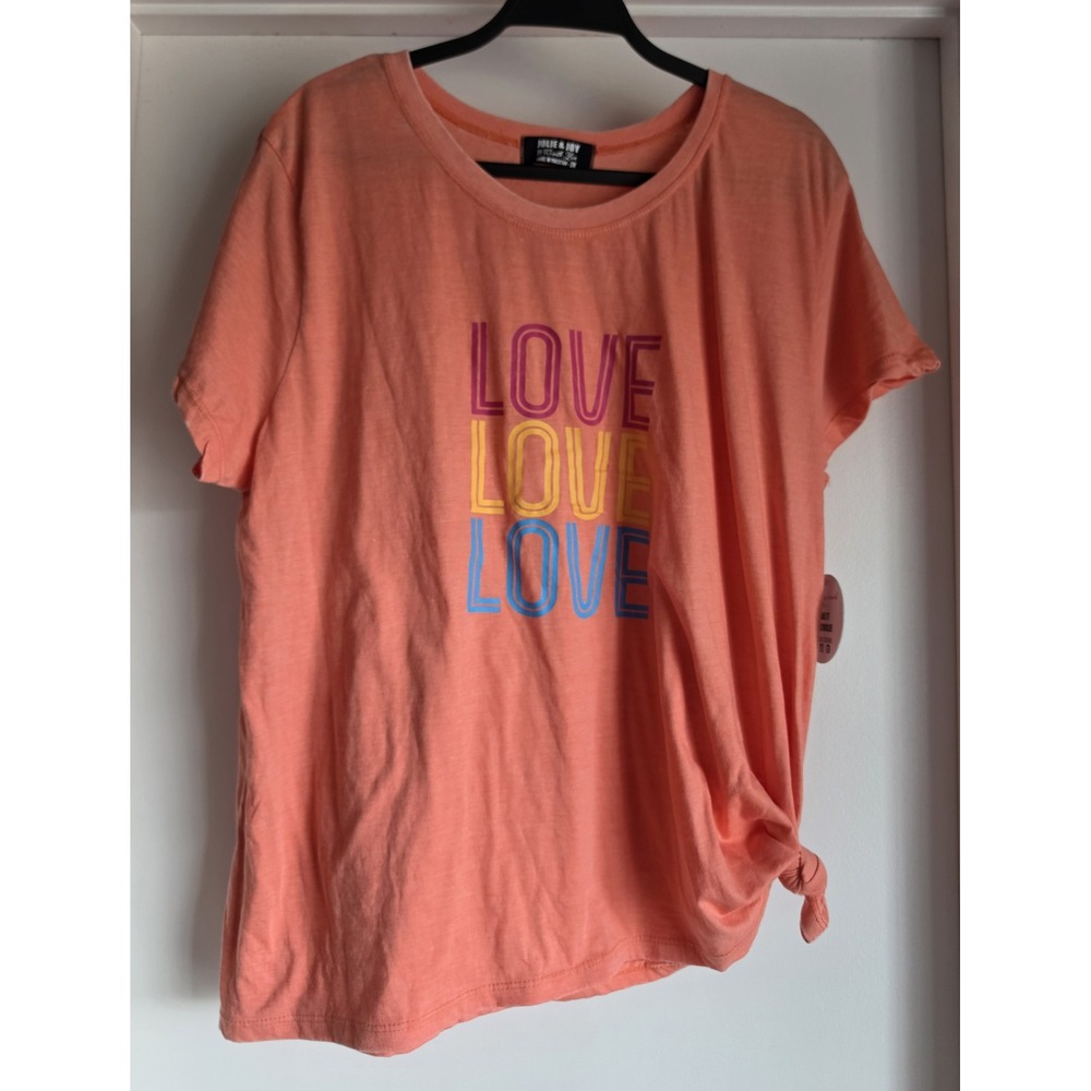 NWT Jolie & Joy Women 2X Coral Love T-Shirt Short Sleeve Round Neck Casual